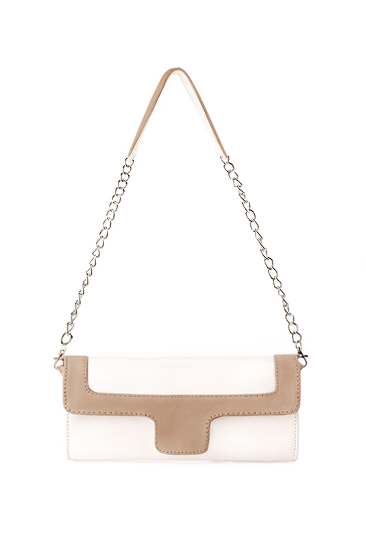 Dress clutch for wedding and parties in off white and tan beige leather - Top view
